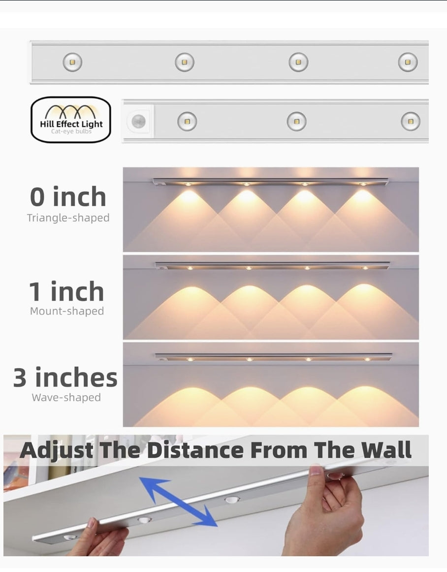 Motion Sensor Under Cabinet LED                                            40 cm,1200mAh Battery,3 Color Modes, Dimmable USB Rechargeable Closet Lamp, Wireless Stick-On for Wardrobe, Kitchen, (Black Cabinet 40CM, 40 CM)